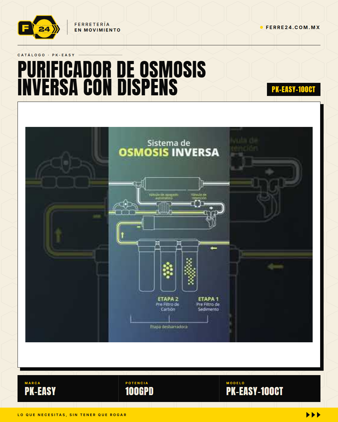 Purificador de Ósmosis Inversa 100GPD con Dispensador — PK-EASY 100CT · hero_002