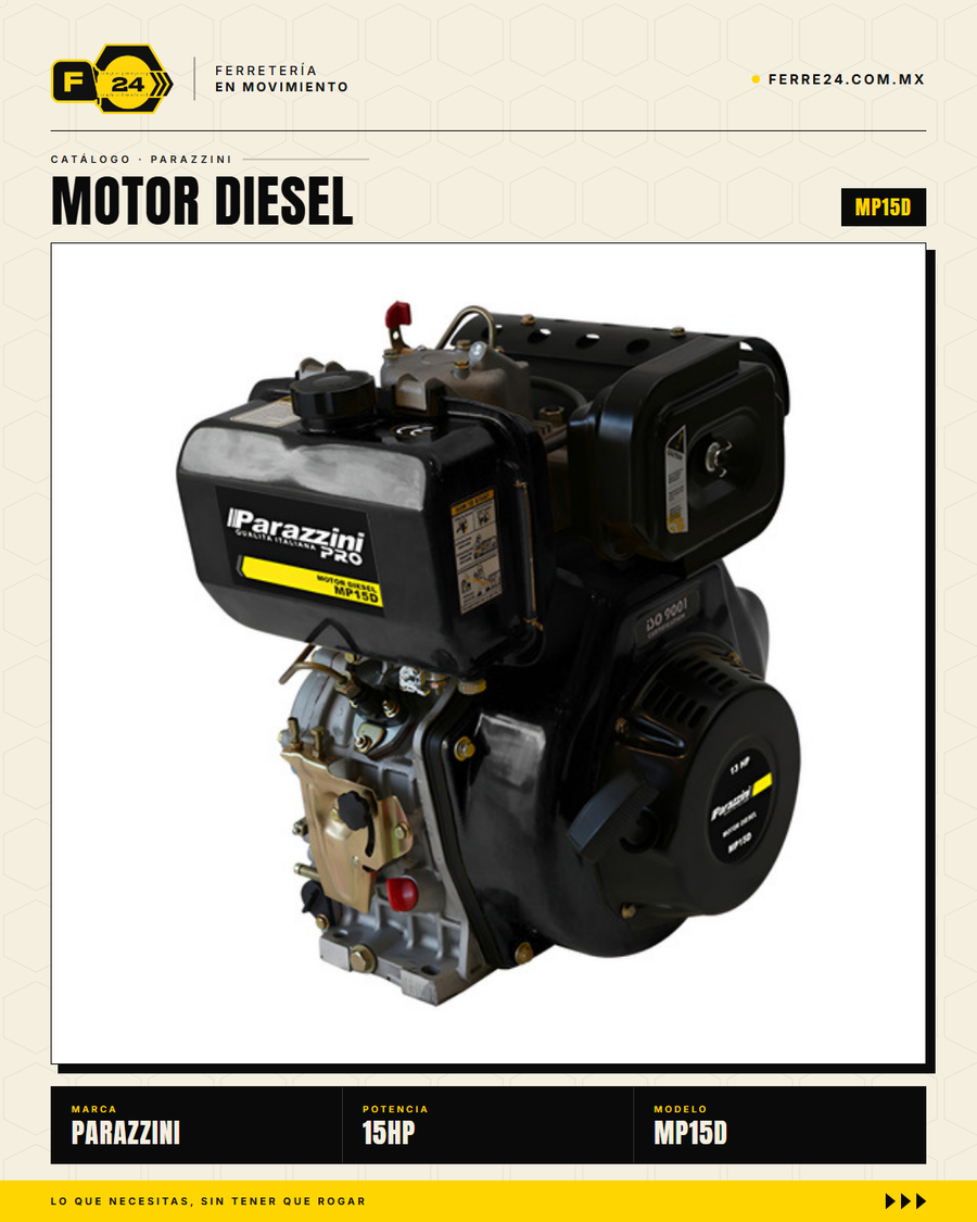 Motor Diesel 15 HP Parazzini MP15D con Arranque Eléctrico — Para Bomba, Generador y Obra · hero_002_marvelsa_wide