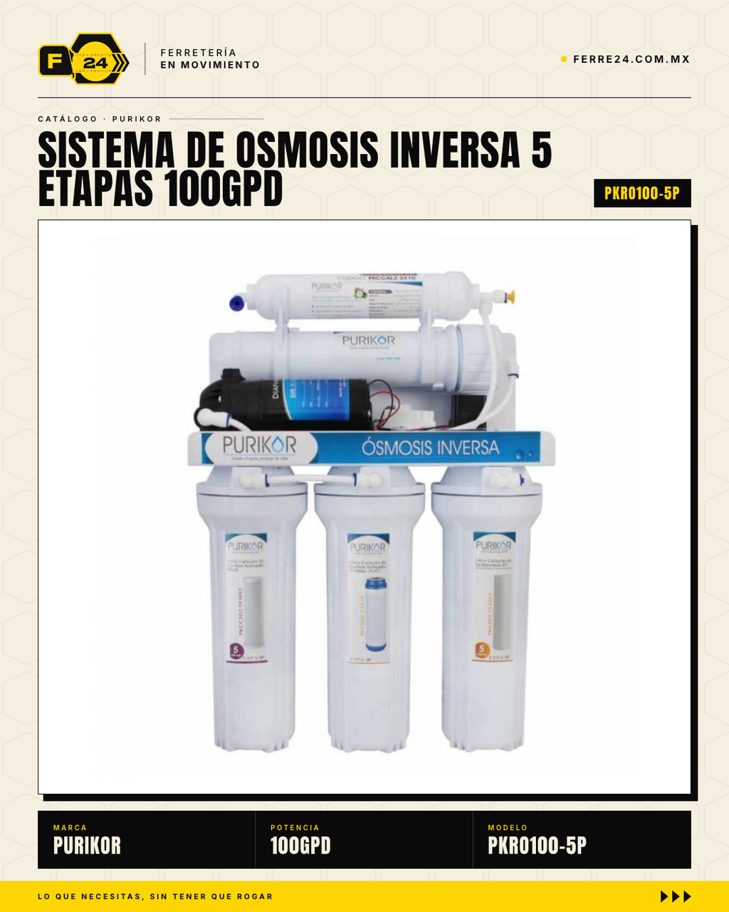 Sistema de ósmosis inversa Purikor 5 etapas 100gpd · hero_purikor