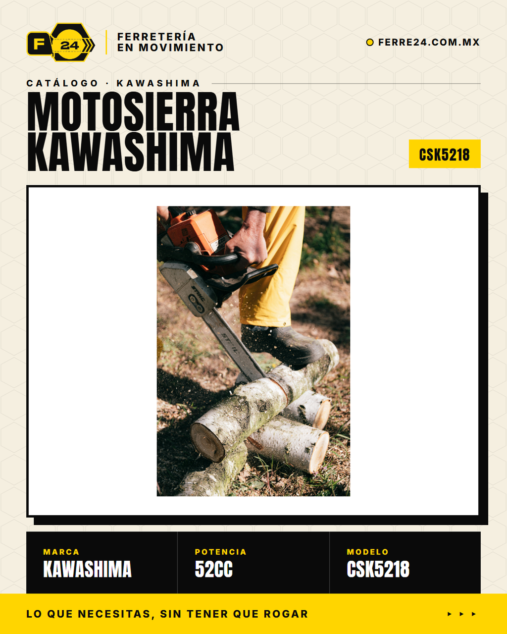 Motosierra Kawashima 52 cc — en uso forestal