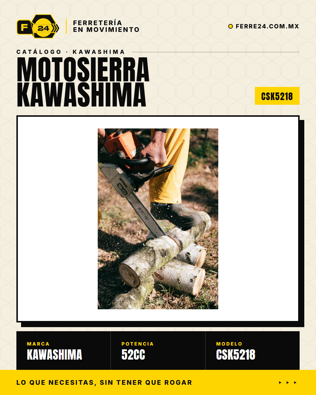 Motosierra Kawashima 52 cc — en uso forestal