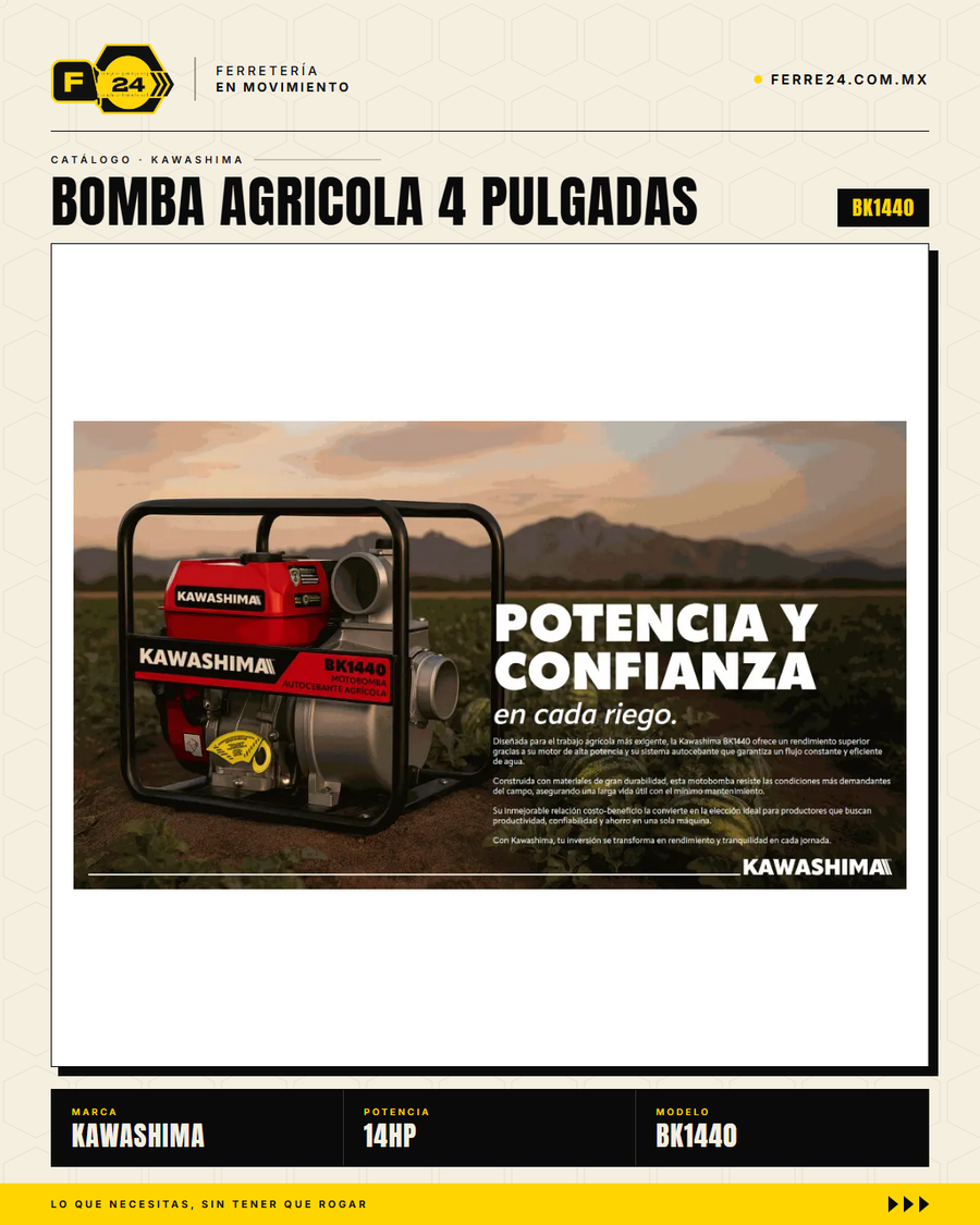 Motobomba Kawashima BK1440 — 4" · 14 HP · 85 m³/h · life_001