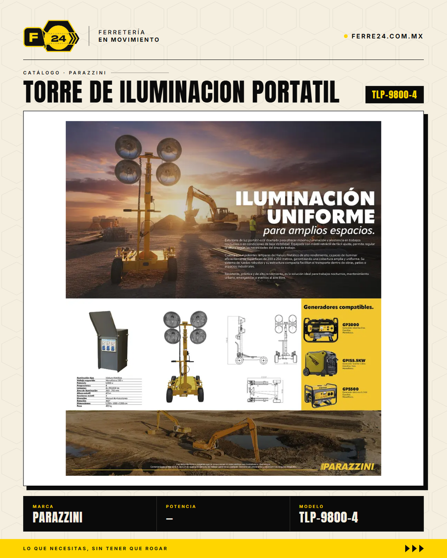 Torre de Iluminación Parazzini TLP-9800-4 — 4 x 1000W Haluro Metálico · life_001