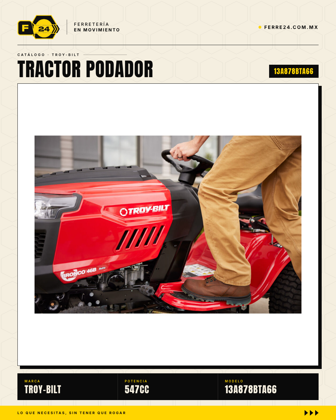 Tractor Podador Troy-Bilt Bronco 46 — Motor 547 cc, Corte 46 · life_002_mowing_side