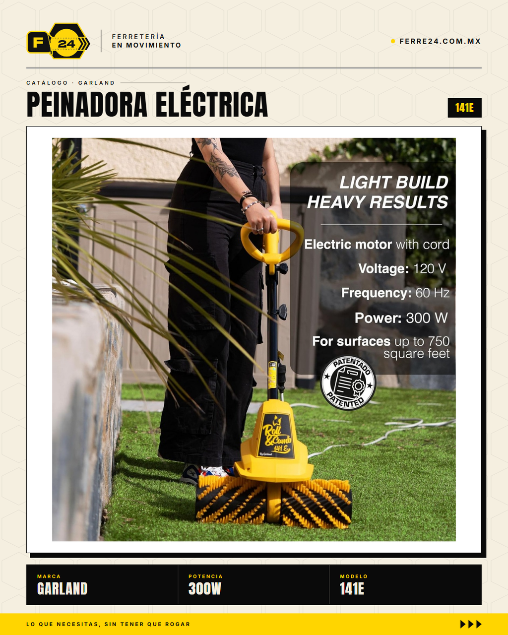 Peinadora Eléctrica 300 W para Pasto Sintético Roll & Comb 141E · life_003