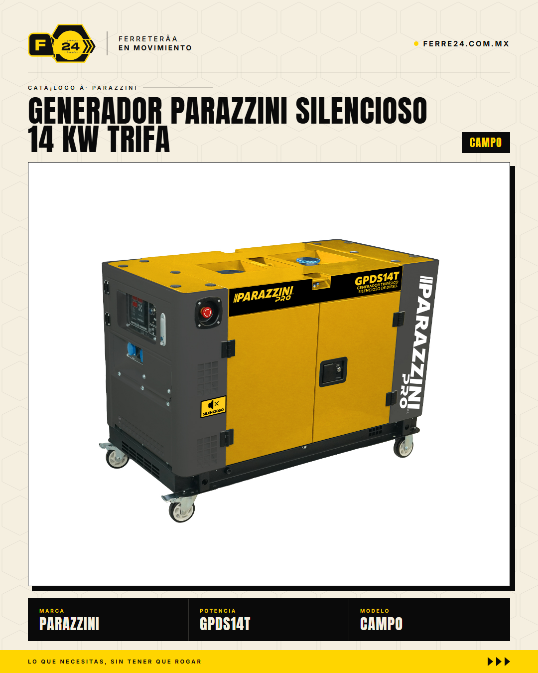 Parazzini Pro GPDS14T — Generador Silencioso 14 kW Trifásico Diesel · marvelsa_hero_01