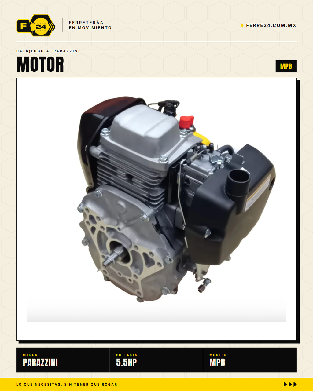 Motor 5.5 HP 4 Tiempos Parazzini MPB — Repuesto Original para Bailarina PBH160 y PBL · marvelsa_hero_01