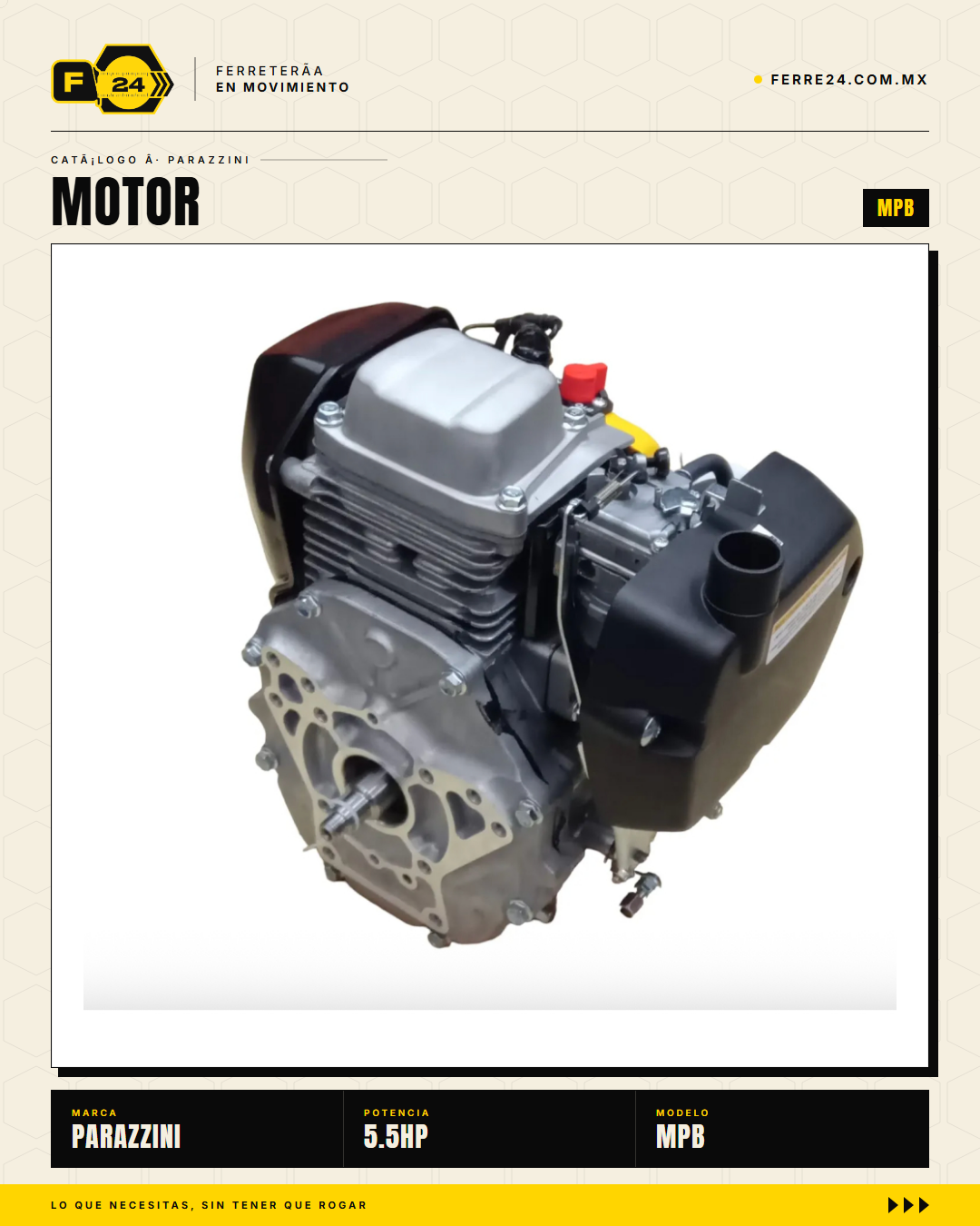 Motor 5.5 HP 4 Tiempos Parazzini MPB — Repuesto Original para Bailarina PBH160 y PBL · marvelsa_hero_01