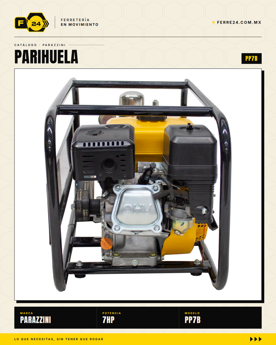 Kit Parihuela Parazzini 7 HP — Bomba Bronce + 100 m de Manguera · sec_001
