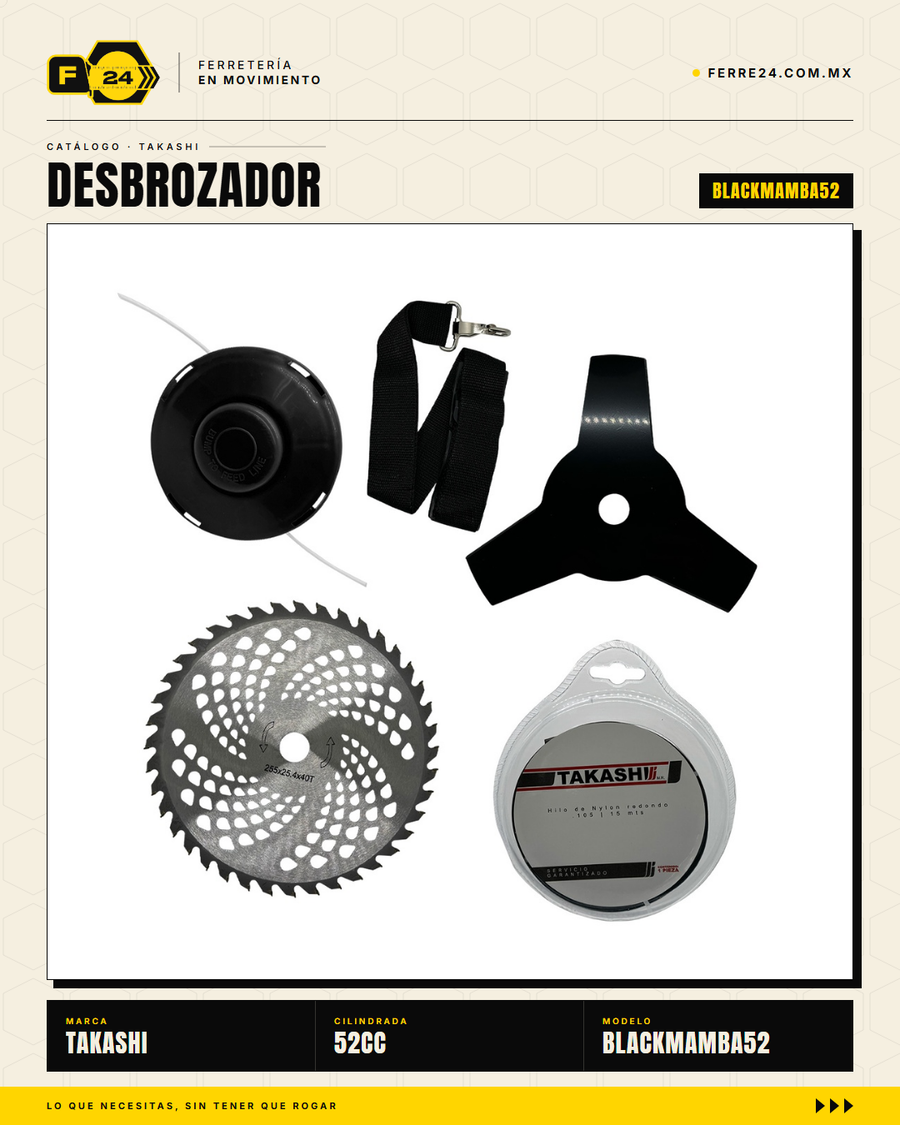 Desbrozadora Takashi BLACKMAMBA52 52 cc — Eje Partido · sec_001