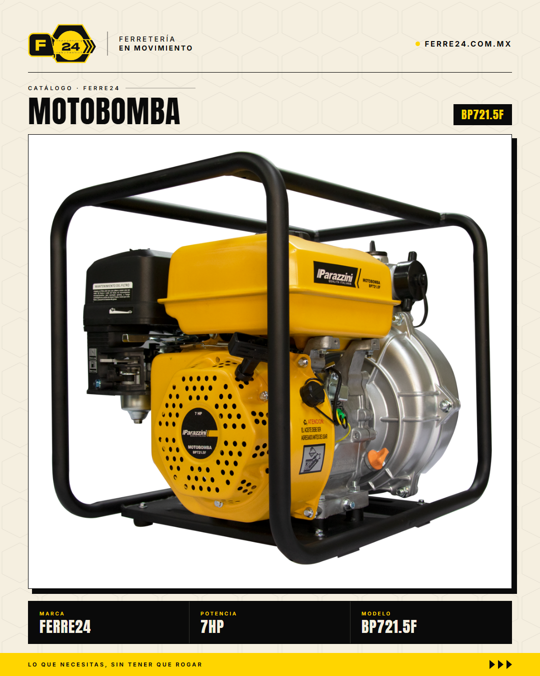 Motobomba Alta Presión 7 HP — 65 m, Tres Salidas · sec_001
