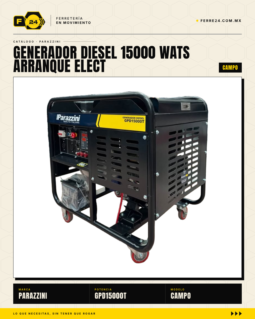 Generador Diesel Trifásico 15,000W / 18.75 kVA Arranque Eléctrico — Parazzini GPD15000T · sec_001