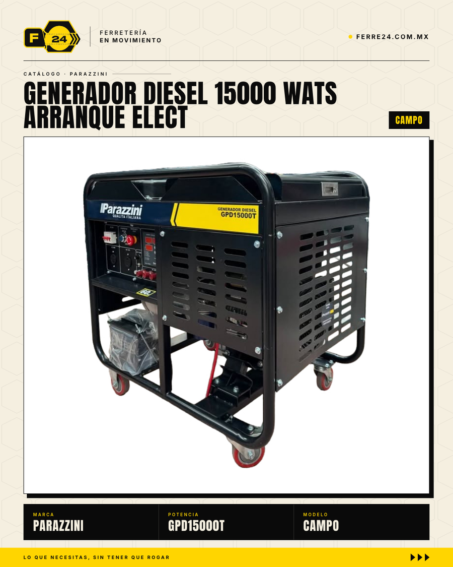 Generador Diesel Trifásico 15,000W / 18.75 kVA Arranque Eléctrico — Parazzini GPD15000T · sec_001