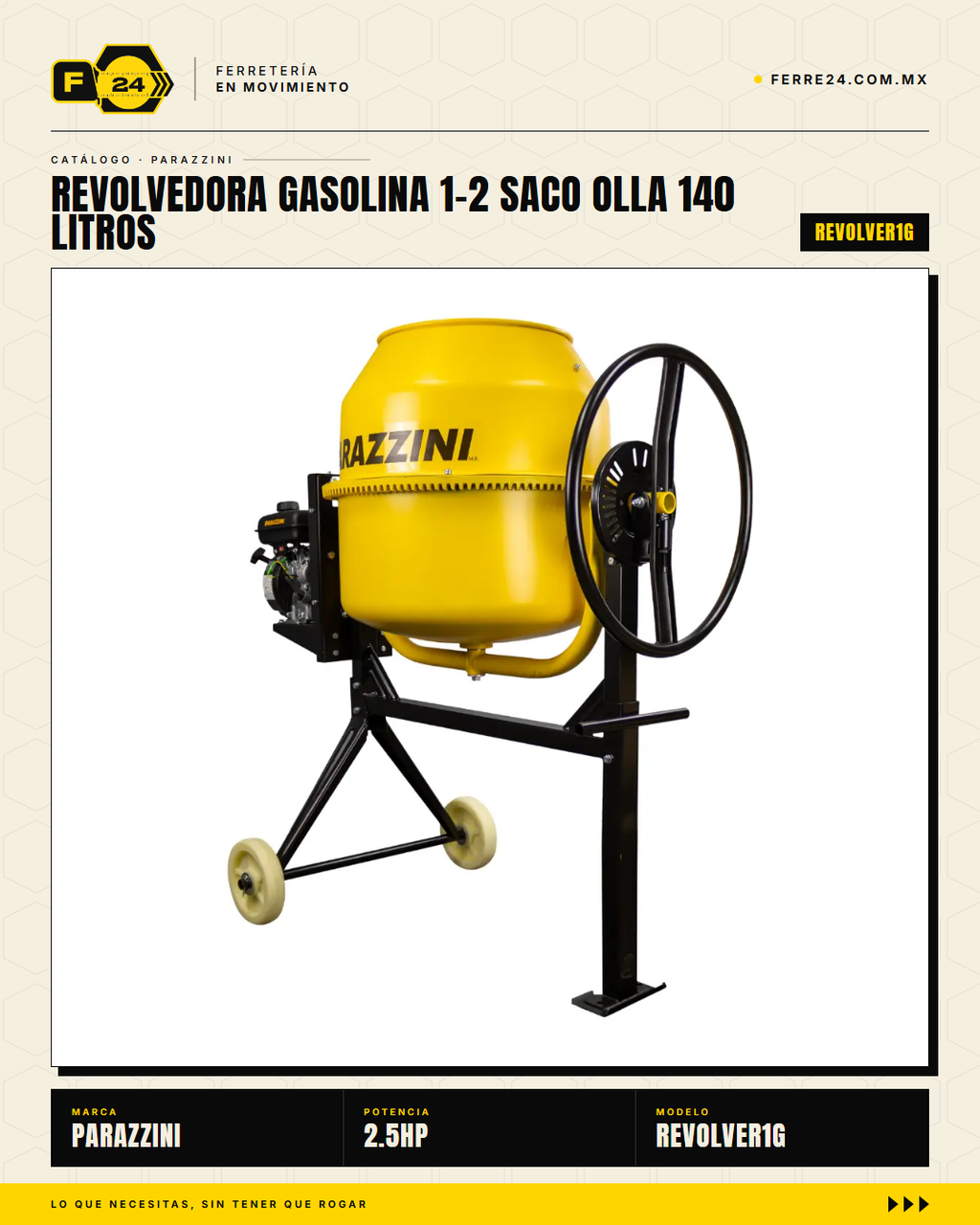 Revolvedora a Gasolina ½ Saco — Olla de 140 L, 2.5 m³/h · sec_001