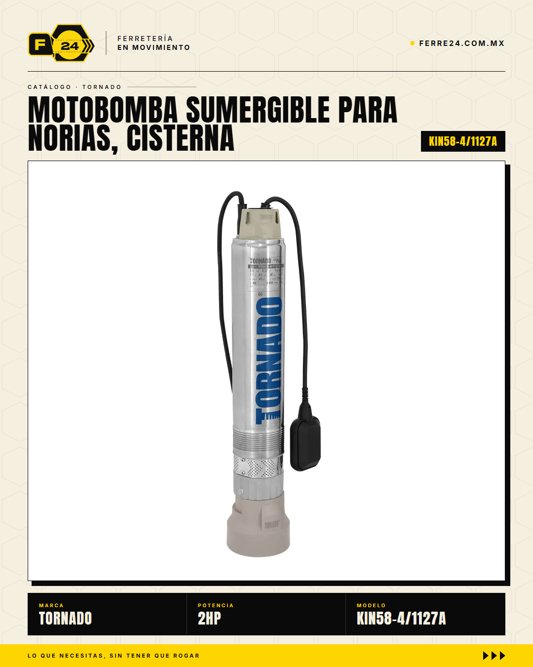 Bomba Sumergible TORNADO KIN58-4 1/2 HP para Norias, Cisternas y Pozos Profundos · sec_001