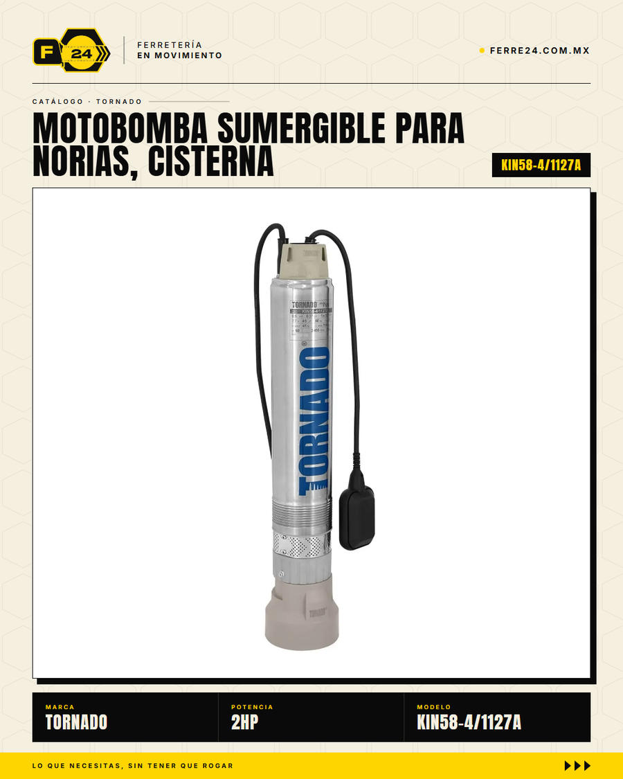 Bomba Sumergible TORNADO KIN58-4 1/2 HP para Norias, Cisternas y Pozos Profundos · sec_001