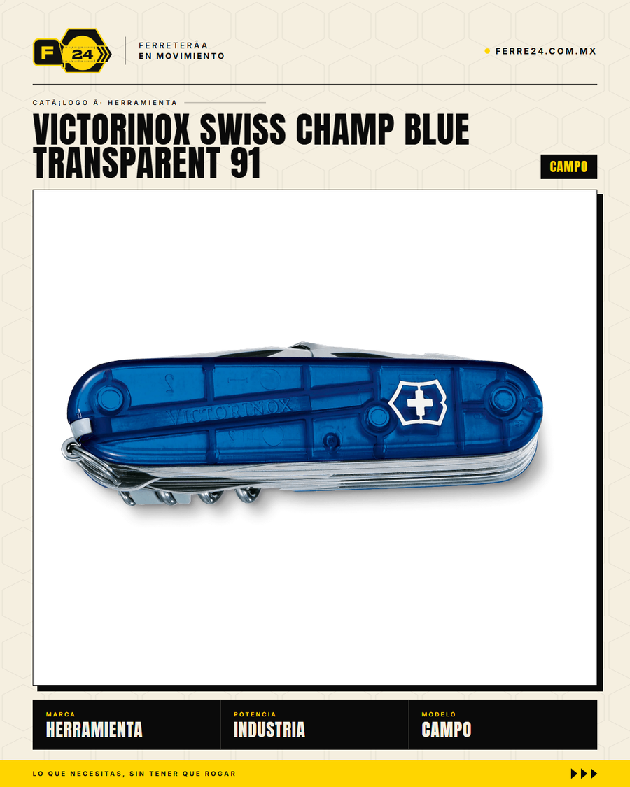 Victorinox Swiss Champ 91mm Azul Transparente — Navaja Multiusos 33 Funciones — vista 001
