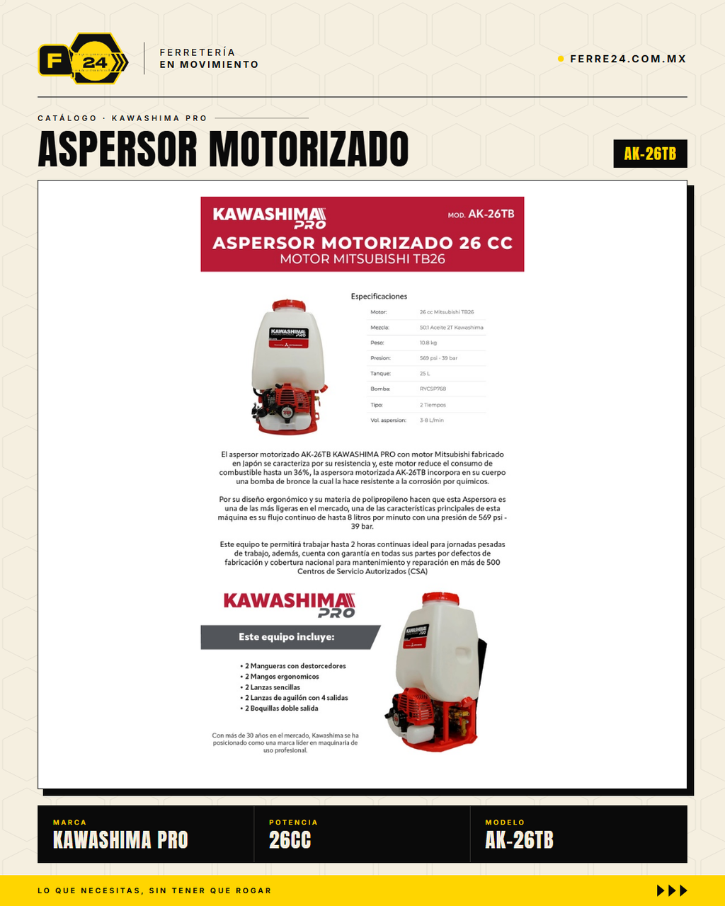 Aspersor de Mochila 26 cc — Motor Mitsubishi TB26, Tanque de 25 L · sec_001