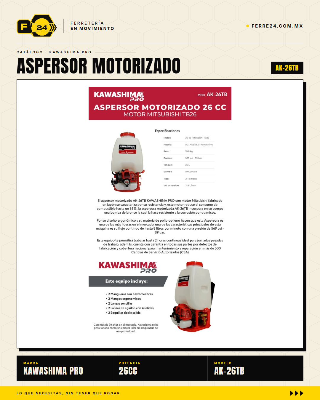 Aspersor de Mochila 26 cc — Motor Mitsubishi TB26, Tanque de 25 L · sec_001