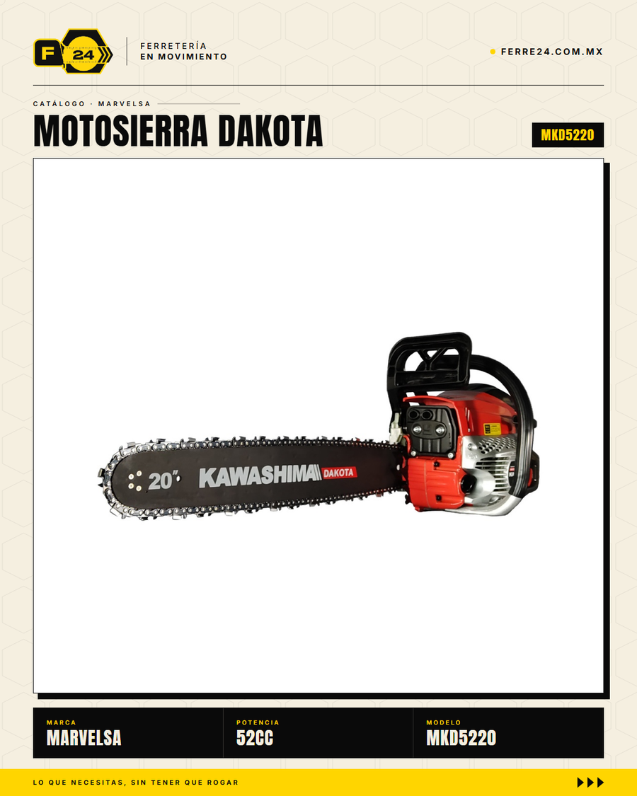 Motosierra Kawashima Dakota 52cc — Barra 20 Pulg. + Kit Completo · sec_001