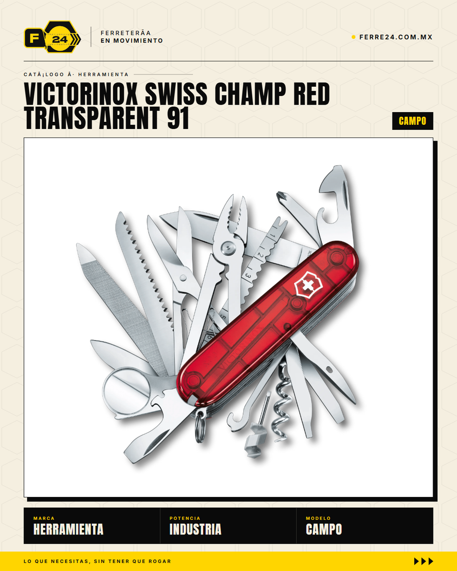 Victorinox Swiss Champ 91mm Rojo Transparente — Navaja Multiusos 33 Funciones — vista 001