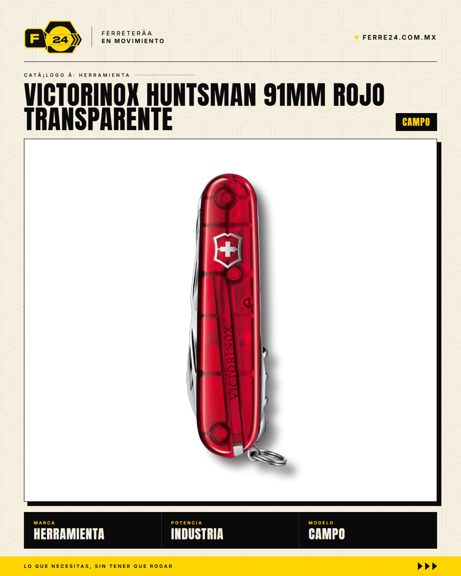 Victorinox Huntsman 91mm Rojo Transparente — 15 Funciones — vista alternativa