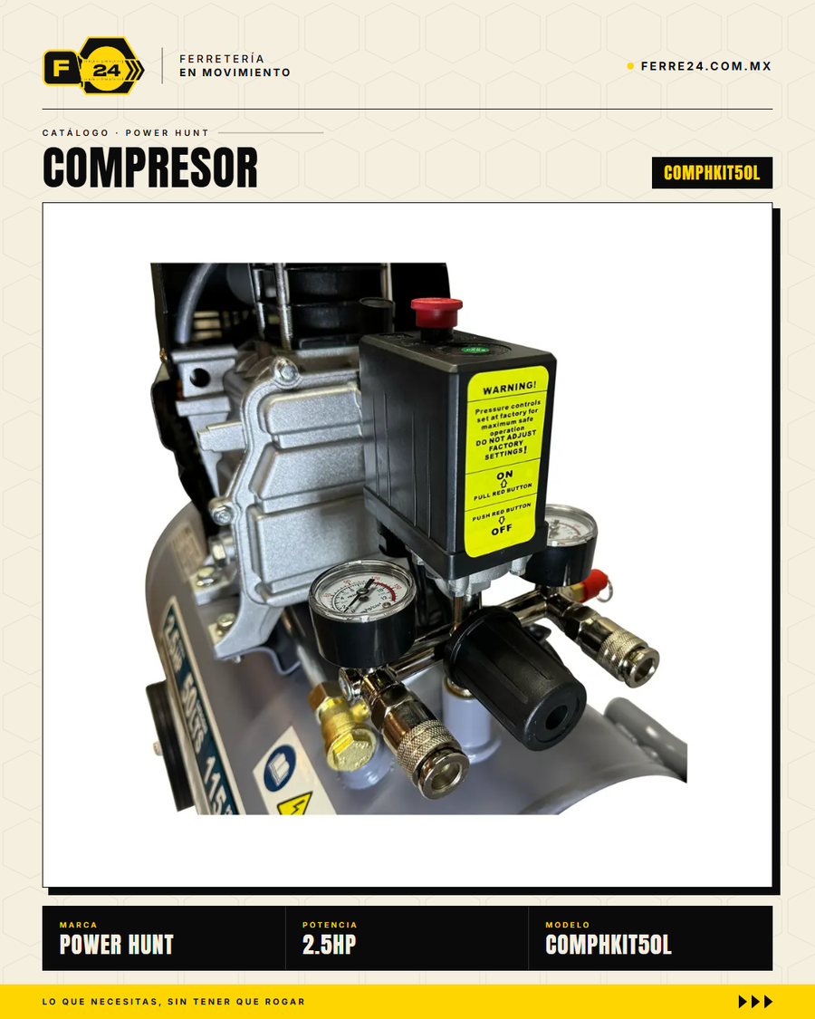 Compresor Power Hunt 2.5 HP 50 Lts — Kit Completo con Manguera y Pistola de Gravedad · sec_001