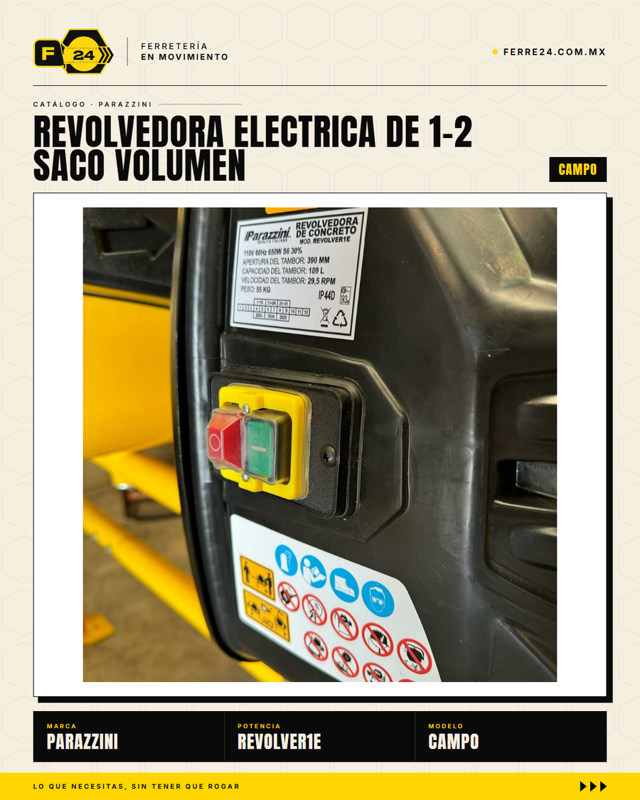 Revolvedora Eléctrica Parazzini 180 L — 650W, 110V, 1/2 Saco · sec_001