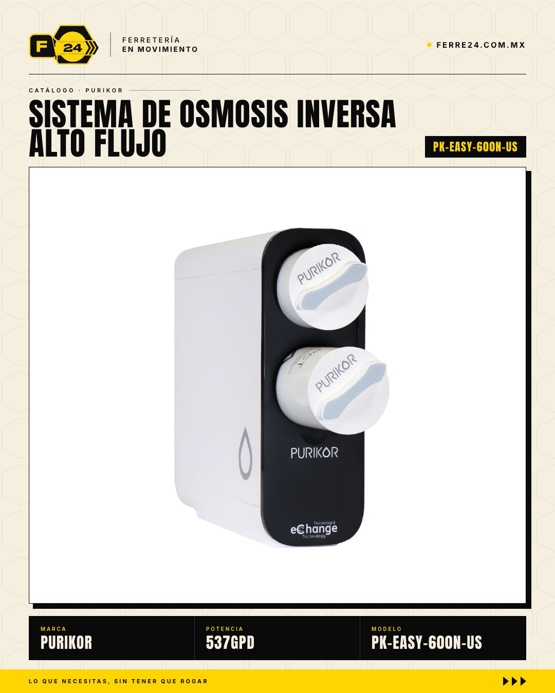 Sistema Ósmosis Inversa PURIKOR 537 GPD — 4 Etapas Sin Tanque · sec_001