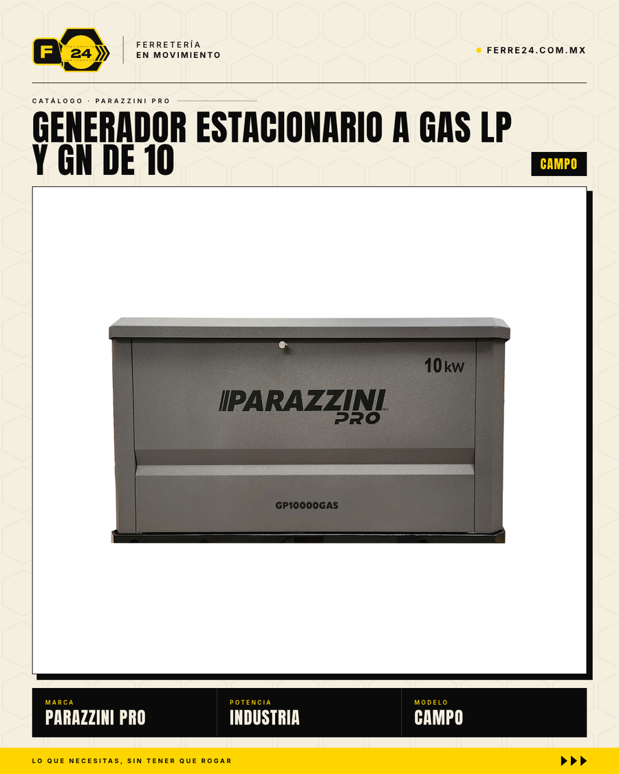 Generador Estacionario a Gas LP/GN 10 kW — Arranque Automático con ATS | Parazzini Pro GP10000GAS · sec_001