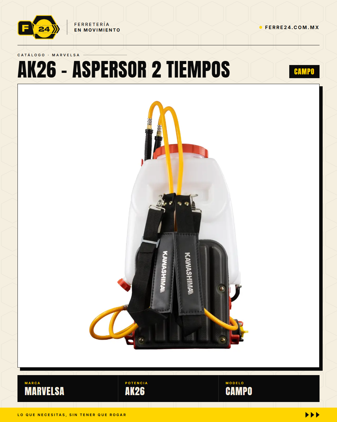 Aspersor Kawashima AK26 — Motor 2 Tiempos 26cc, Depósito 25 Litros · sec_001