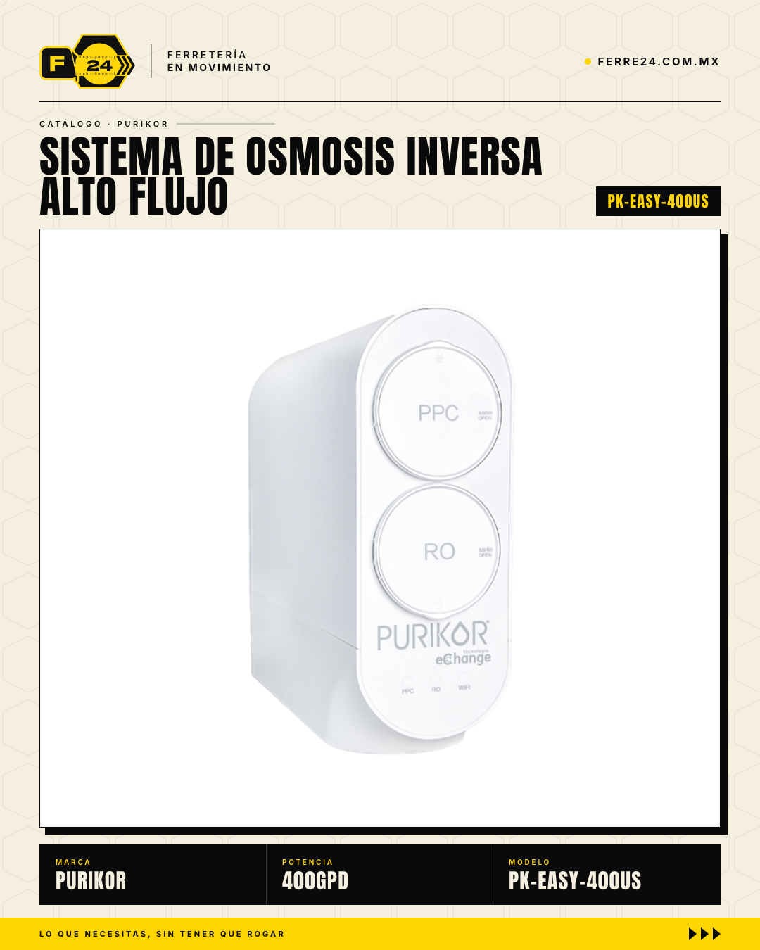 Sistema de Ósmosis Inversa 400 GPD PURIKOR — Compacto sin Tanque · sec_001