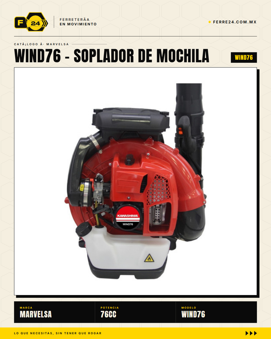 Soplador de mochila Kawashima WIND76 — 76 cc, 1,440 m³/h · sec_001