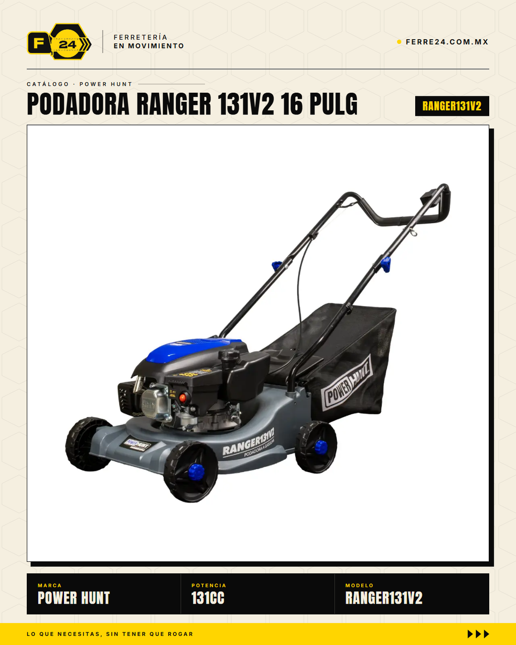 Podadora de Pasto 16" — 131 cc, Empuje Manual, Recolector de 35 L · sec_001