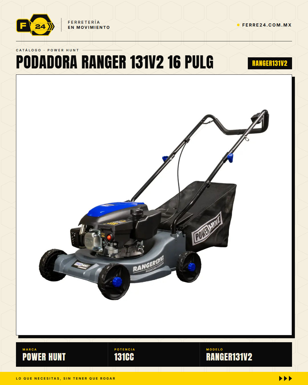 Podadora de Pasto 16" — 131 cc, Empuje Manual, Recolector de 35 L · sec_001