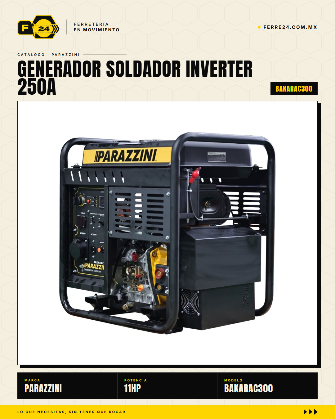 Parazzini BAKARAC300 — Generador Soldador Inverter 250A Gasolina · sec_001