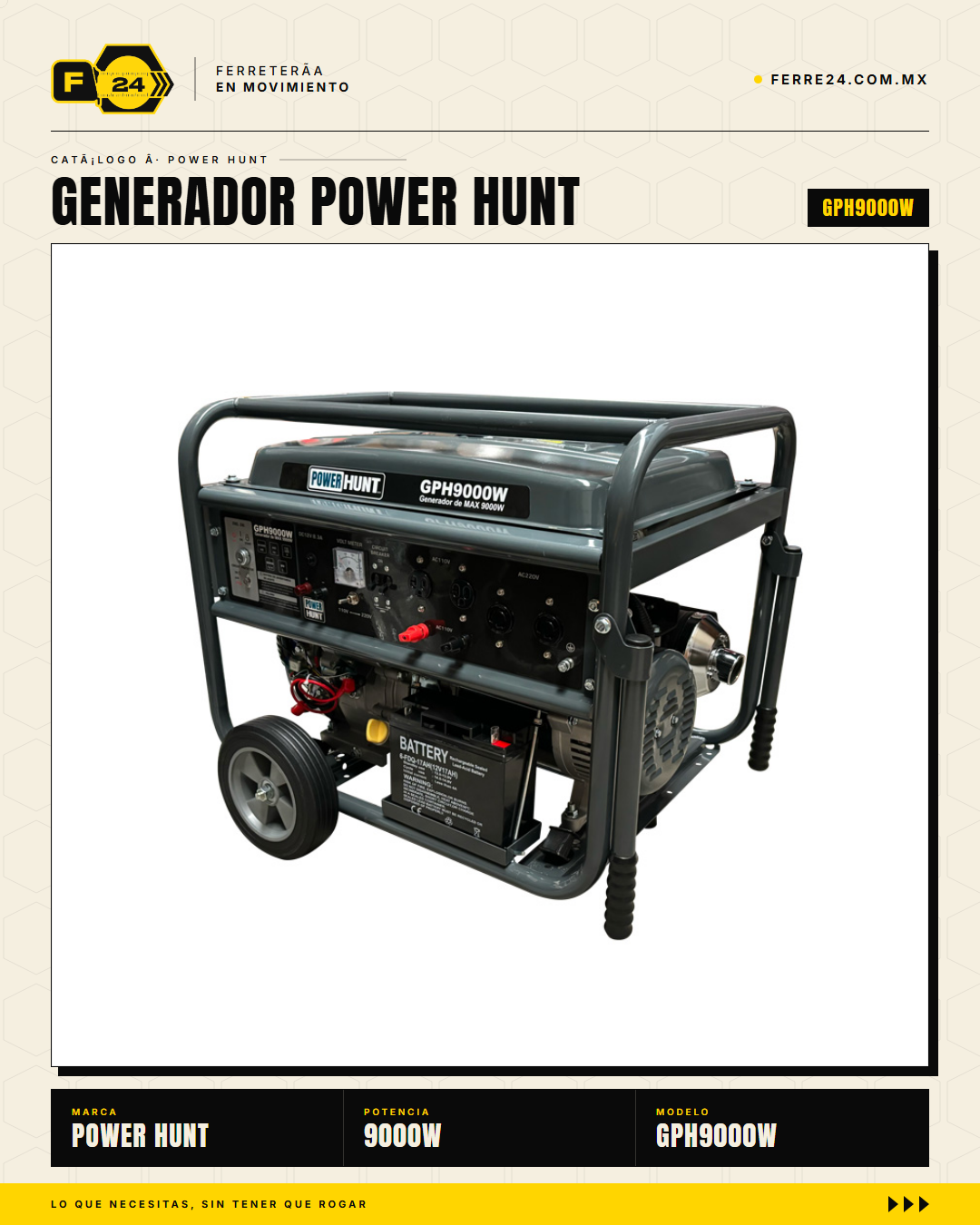 GPH9000W — motor 18HP 4T OHV encendido eléctrico
