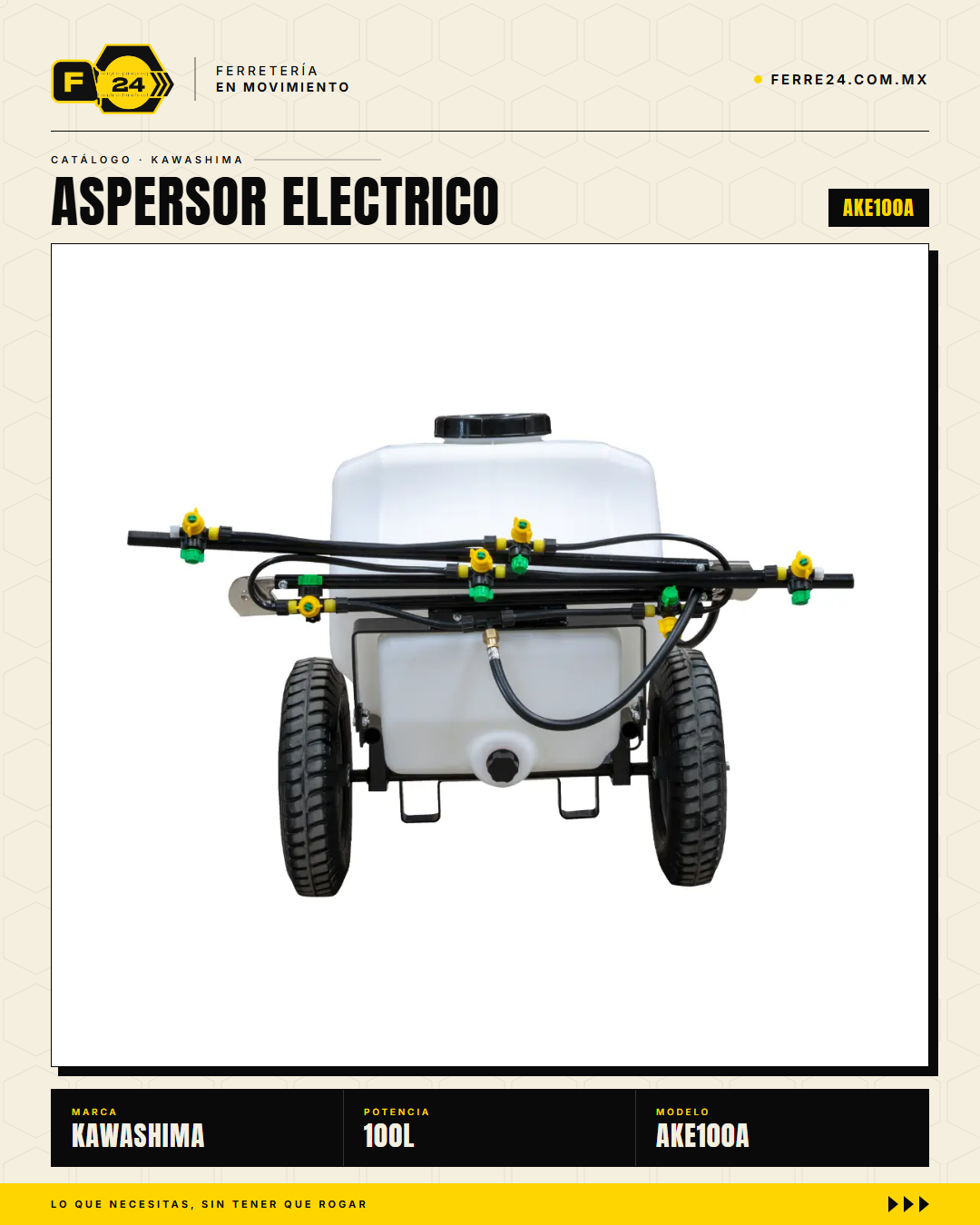 Aspersor Remolque Eléctrico Kawashima 100L — 80 PSI · sec_001