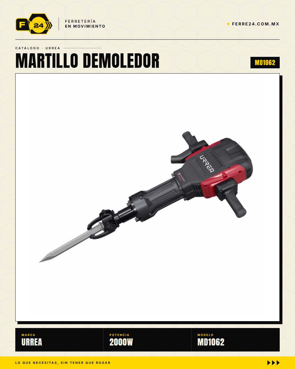 Martillo Demoledor Urrea MD1062 — 2,000 W · 62 J · Concreto Armado · sec_001