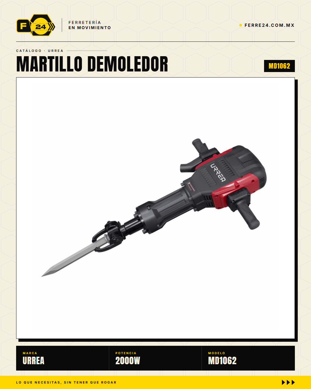 Martillo Demoledor Urrea MD1062 — 2,000 W · 62 J · Concreto Armado · sec_001