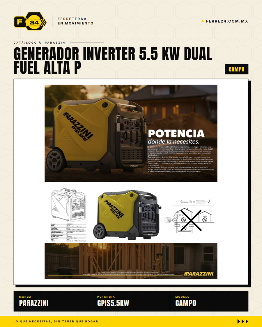 Generador Inverter Dual Fuel 5.5 kW Parazzini — Gasolina o Gas LP · sec_001