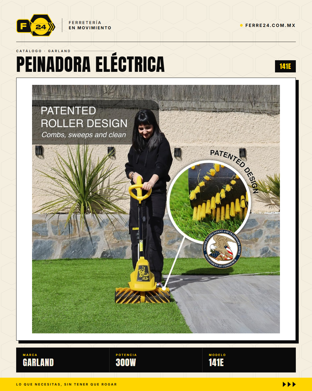 Peinadora Eléctrica 300 W para Pasto Sintético Roll & Comb 141E · sec_001