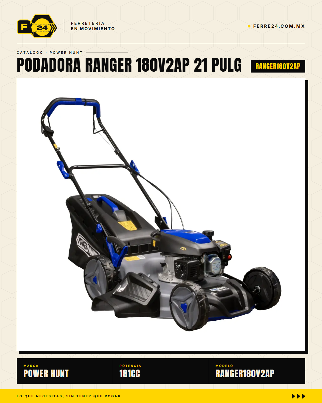 Podadora Autopropulsada 21" — 180 cc, Chasis de Acero y Triturado · sec_001