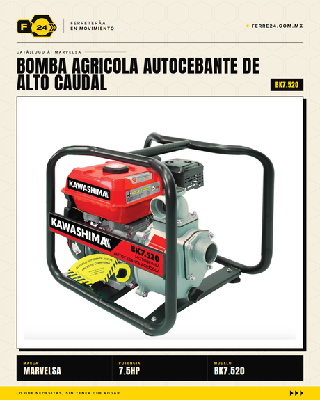 Bomba Agrícola Autocebante 7.5 HP 2" BK7.520 — 533 L/min, Aluminio