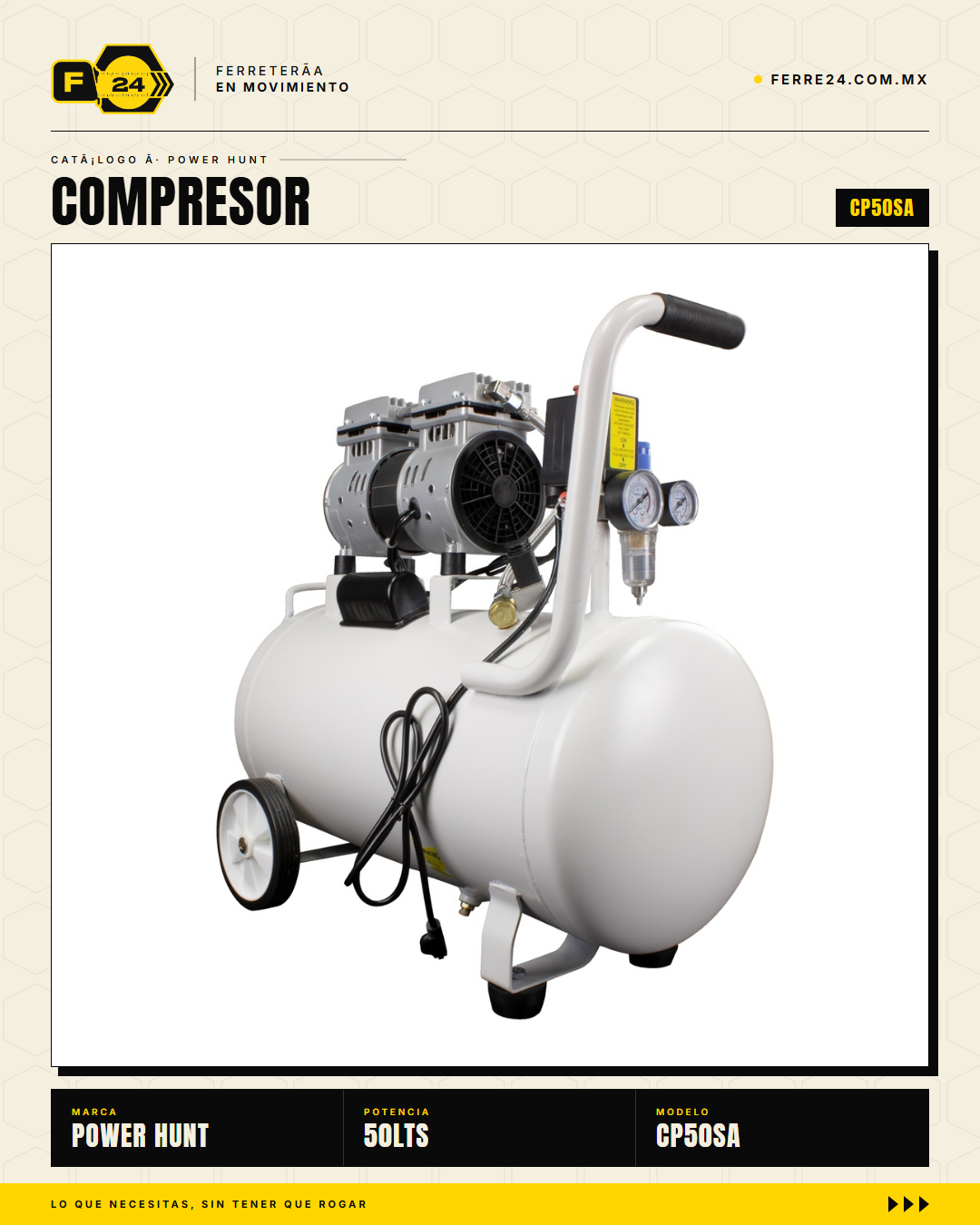 Compresor Power Hunt 50 L — Libre de Aceite, Doble Conexión Rápida · sec_001