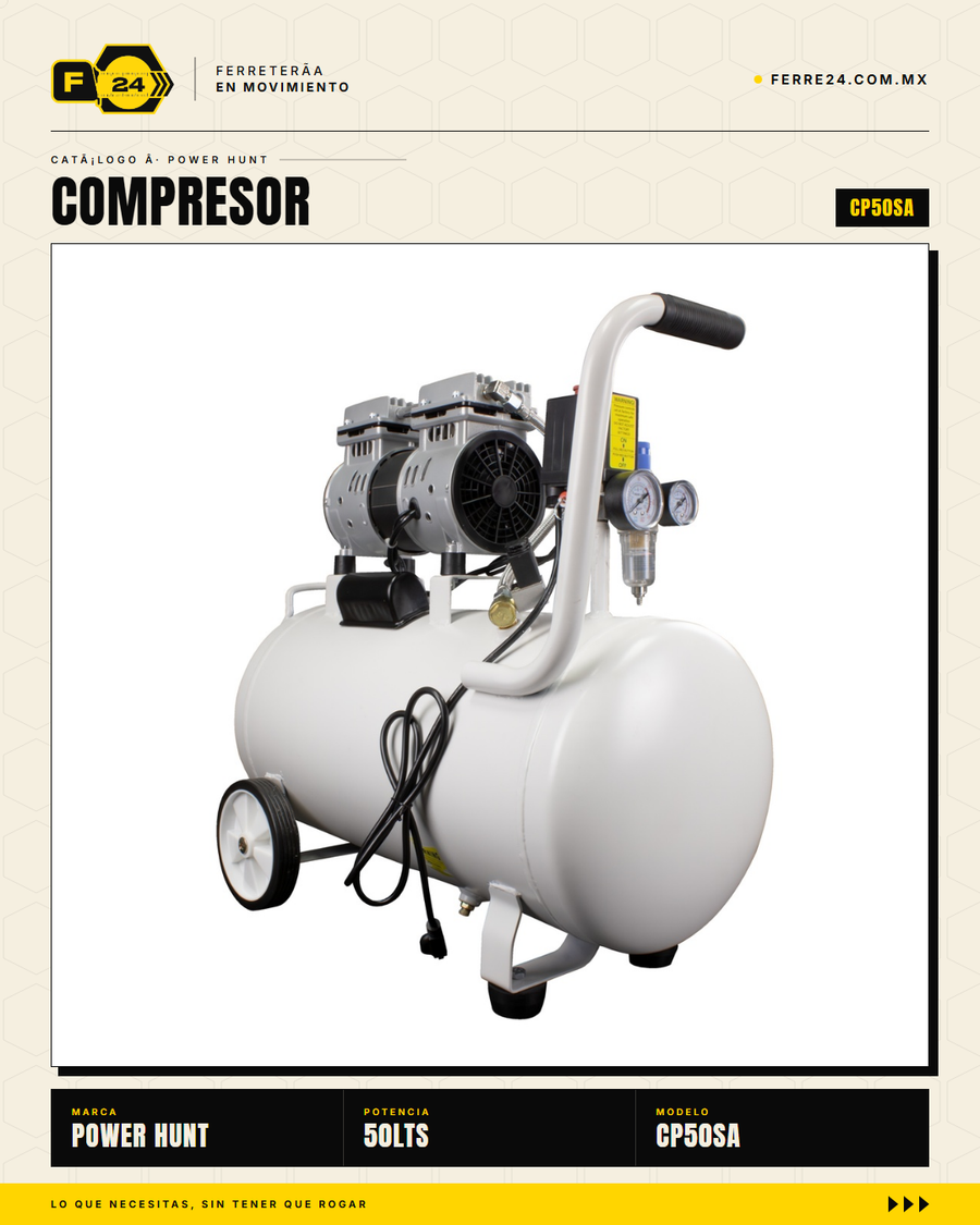 Compresor Power Hunt 50 L — Libre de Aceite, Doble Conexión Rápida · sec_001