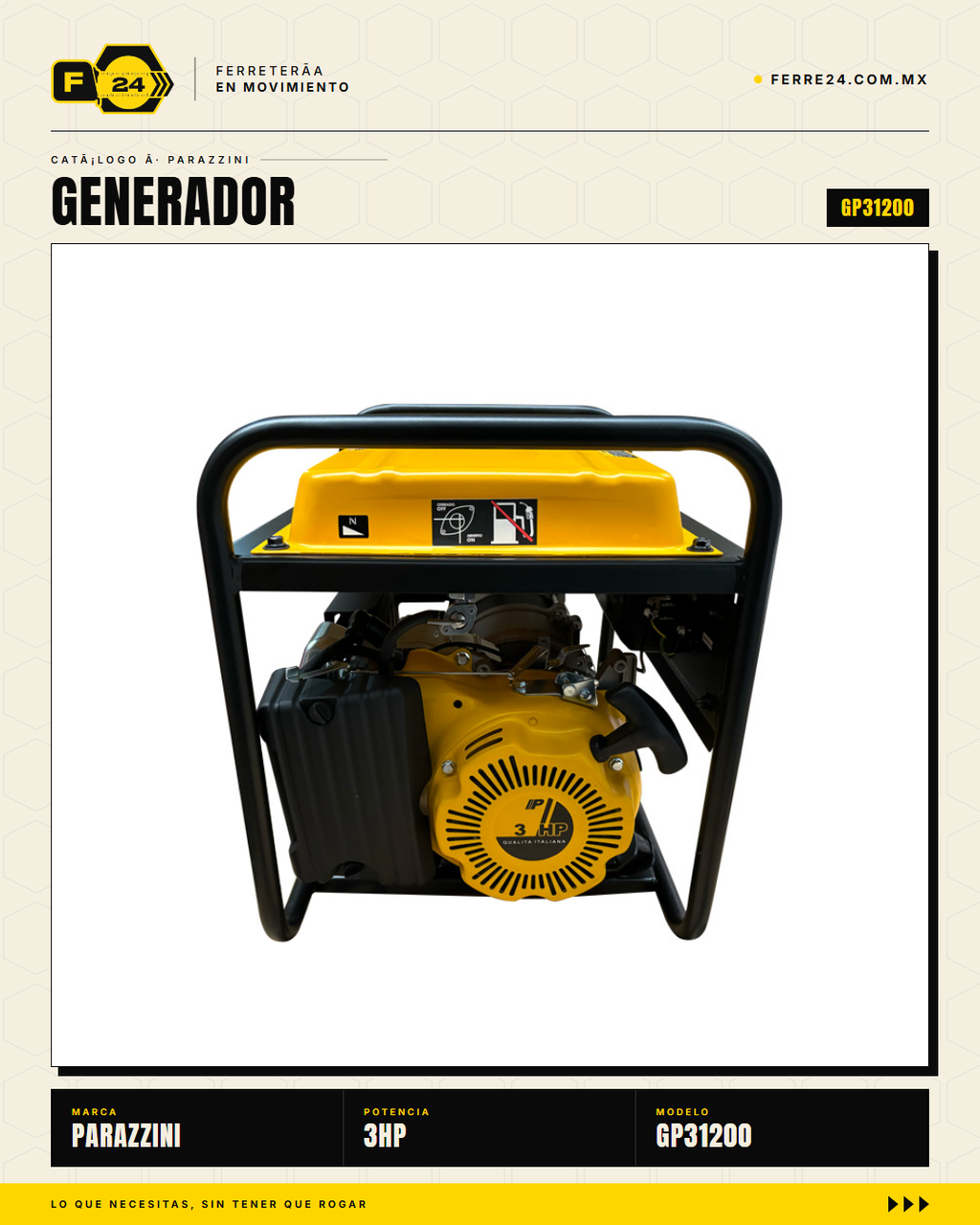 Generador portátil Parazzini GP31200: motor 3HP, 1,200W máx, tanque 6.3 L, 7 h de autonomía. Respaldo confiable para hogar, campo y emergencias desde $4,769 MXN. · sec_001