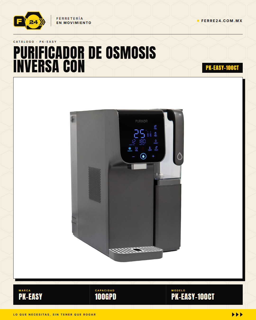 Purificador de Ósmosis Inversa 100GPD con Dispensador — PK-EASY 100CT · sec_001