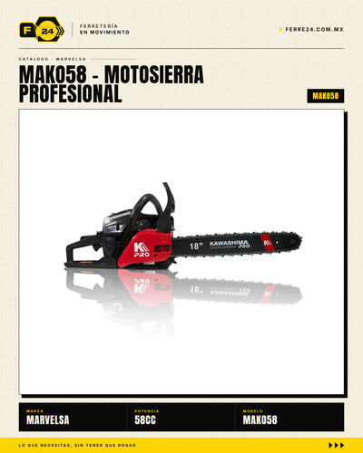 Motosierra Kawashima Pro 58 cc — Kit completo, lista para trabajar