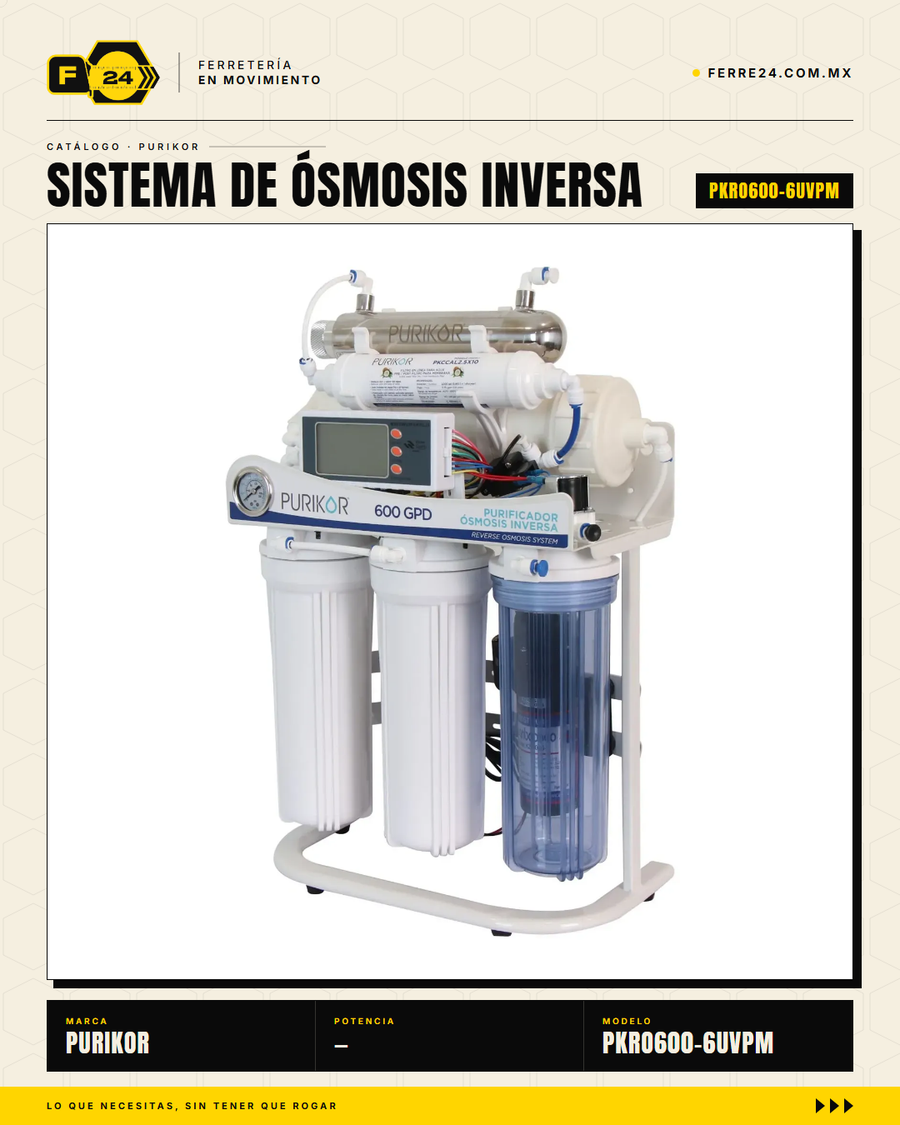 Sistema de Ósmosis Inversa PURIKOR 600 GPD 6 Etapas con UV — PKRO600-6UVPM · sec_001
